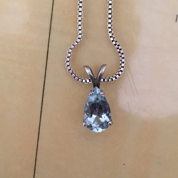 Genuine Aquamarine Silver Necklace - Picture 3 of 6